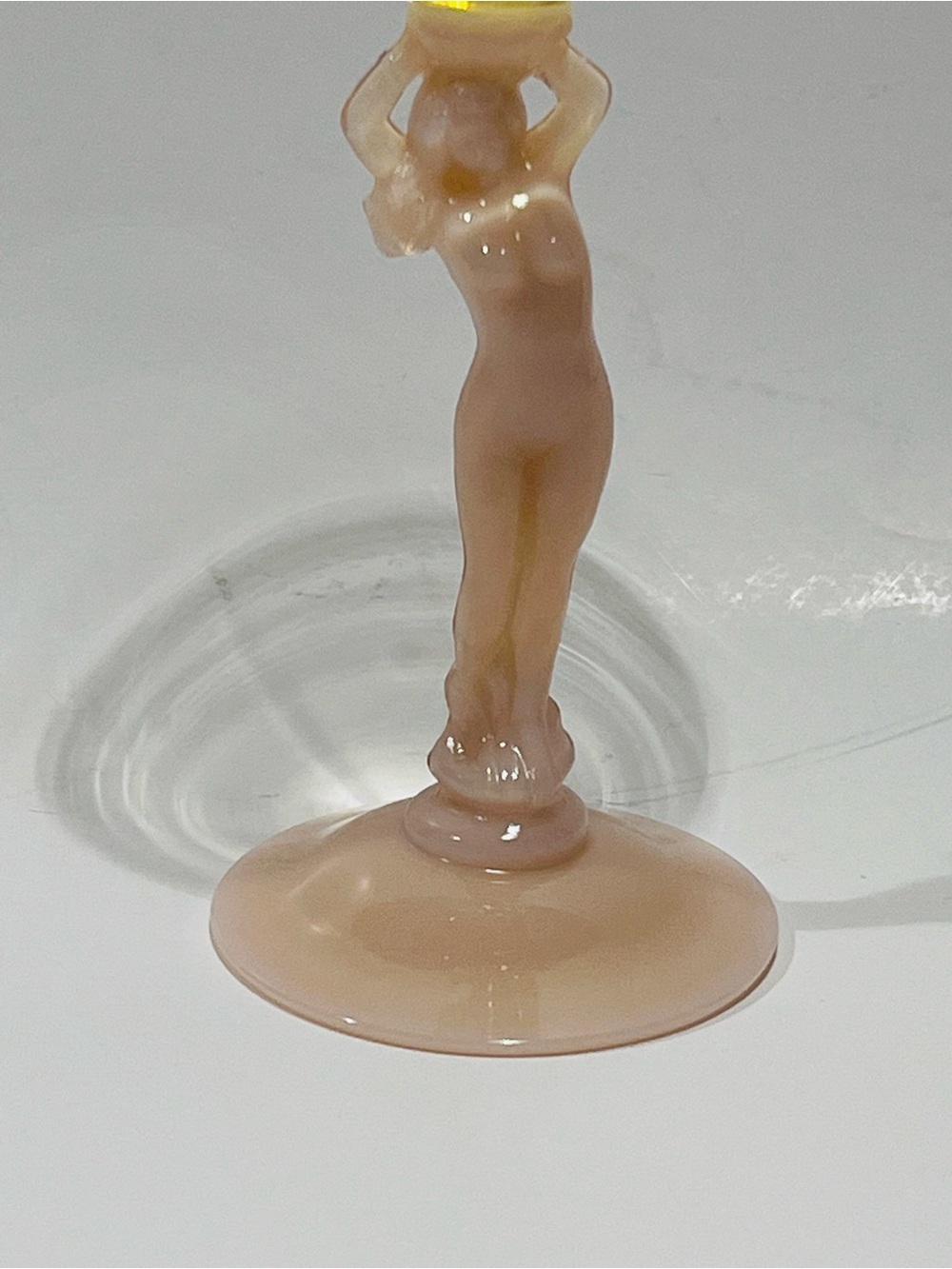 Vintage Cambridge Glass Nude Statuesque Tuscan & Yellow Cocktail Glass - Picture 4 of 12